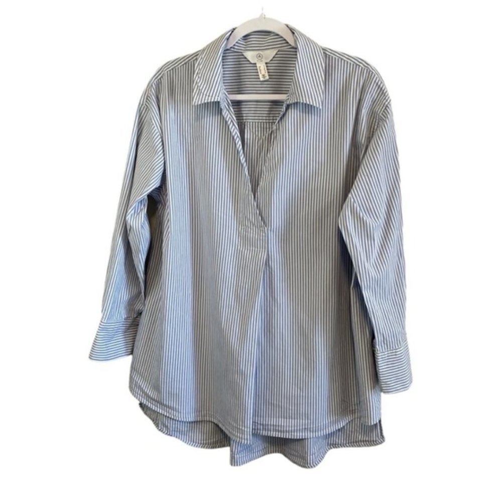 A MTL 1980 - Blue Stripe Cotton Popover Tunic Top - X